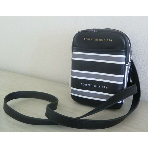 Tommy Hilfiger 69J4451 003 Black/Gray/White Striped PU Leather Crossbody Bag - Picture 3 of 7